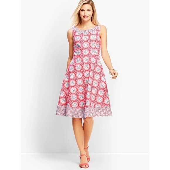 Talbots Dresses & Skirts - Talbot's Mixed Geo Print Fit & Flare Sleeveless Dress	Size 8 Lined Midi Cotton